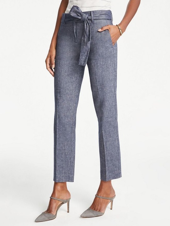 Ann Taylor Pants - Ann Taylor Linen Chambray Tie-Waist Cropped Straight-Leg Pants